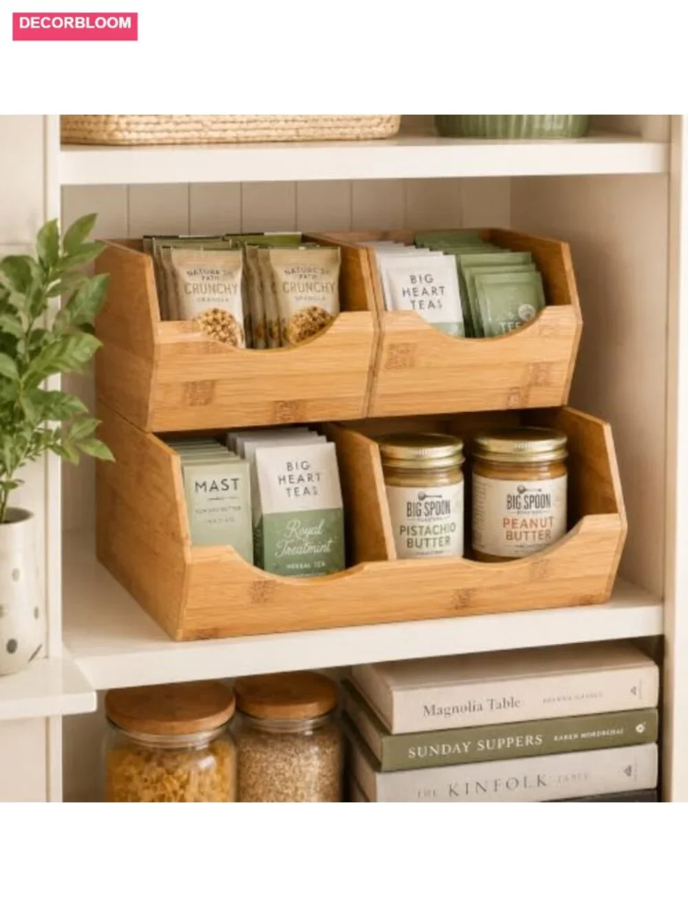Bamboo Stackable Pantry Storage Bins Set 3 Piece Potato Onion Kitchen Organizer